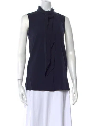 Pre-owned Tory Burch Tie Neck Sleeveless Blouse W/ Tags In Blue