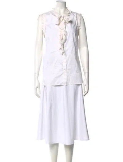 Pre-owned Tory Burch Tie Neck Sleeveless Blouse In White