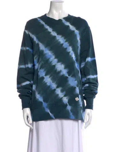 Pre-owned Tory Burch Tie-dye Print Crew Neck Sweater In Blue