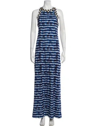 Pre-owned Tory Burch Tie-dye Print Long Dress In Blue