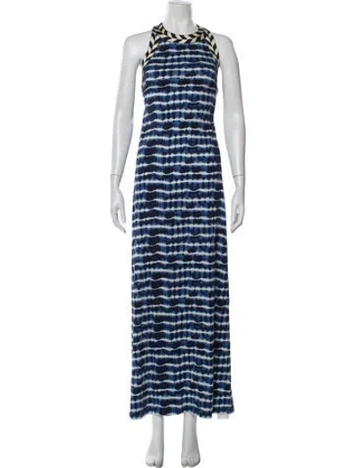 Pre-owned Tory Burch Tie-dye Print Long Dress In Blue