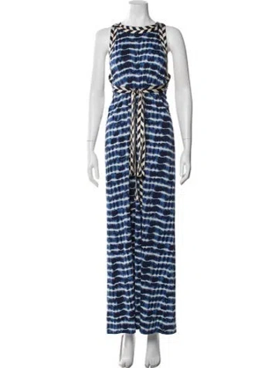 Pre-owned Tory Burch Tie-dye Print Long Dress In Blue