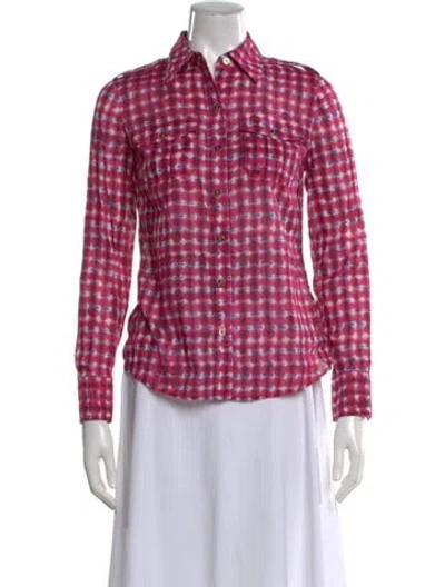 Pre-owned Tory Burch Tie-dye Print Long Sleeve Button-up Top In Pink