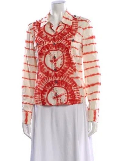 Pre-owned Tory Burch Tie-dye Print Long Sleeve Button-up Top In Red
