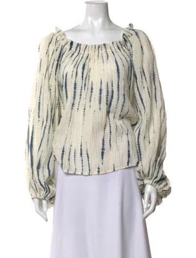 Pre-owned Tory Burch Tie-dye Print Off-the-shoulder Blouse W/ Tags In Neutrals