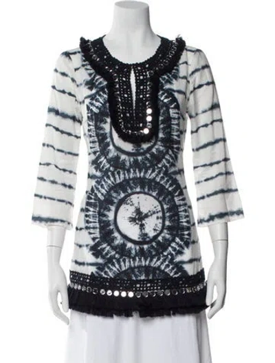Pre-owned Tory Burch Tie-dye Print Scoop Neck Tunic In White