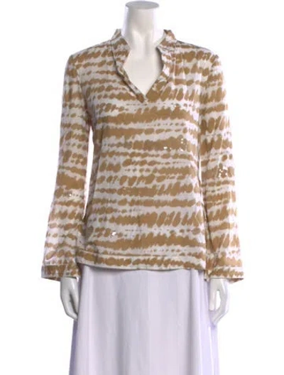 Pre-owned Tory Burch Tie-dye Print V-neck Blouse In Neutral