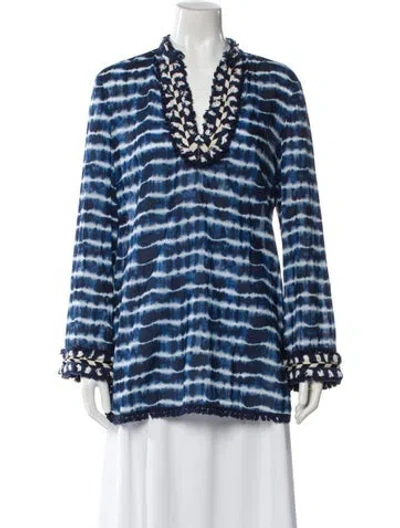 Pre-owned Tory Burch Tie-dye Print V-neck Tunic In Blue