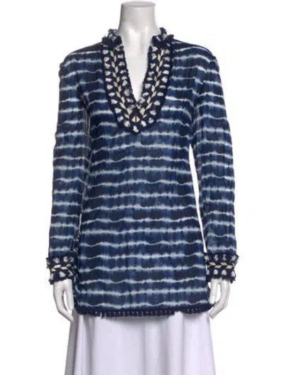 Pre-owned Tory Burch Tie-dye Print V-neck Tunic In Blue