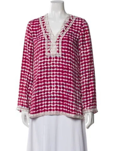 Pre-owned Tory Burch Tie-dye Print V-neck Tunic In Red