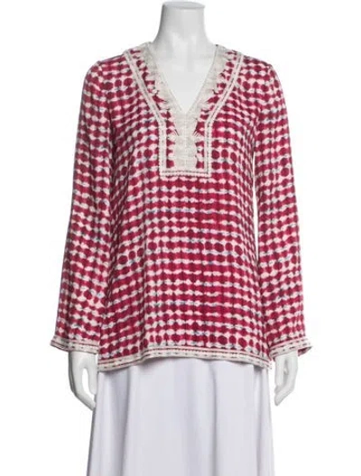 Pre-owned Tory Burch Tie-dye Print V-neck Tunic In Red