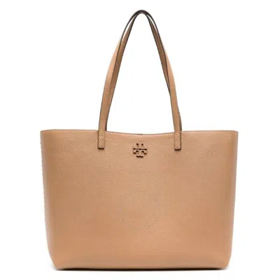 Tory Burch Tiramisu Mcgraw Pebbled Leather Tote Bag In Hazel