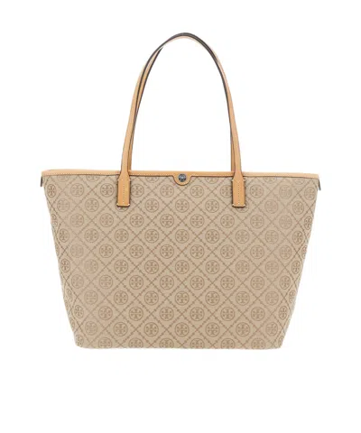 Tory Burch T-monogram Zip Shopper Bag In Neutral