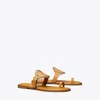 Tory Burch Leather Ring Flat Slide Sandals In Toasted Soufflé/silver