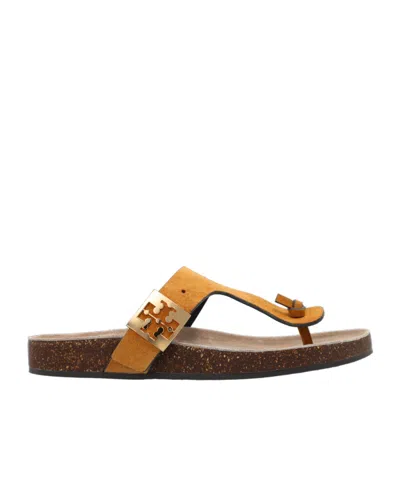 Tory Burch Mellow Leather Buckle Thong Sandals In Beige