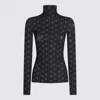 Tory Burch Turtleneck Long Sleeve Fitted Patterned Top In Black