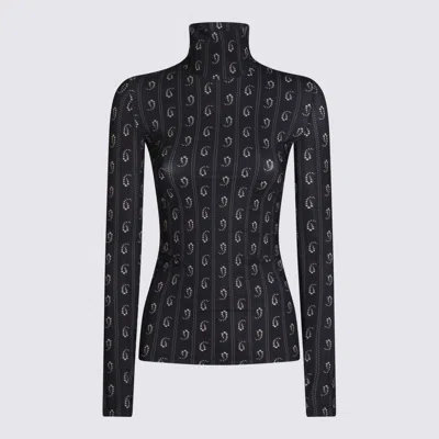 Tory Burch Turtleneck Long Sleeve Fitted Patterned Top In Black