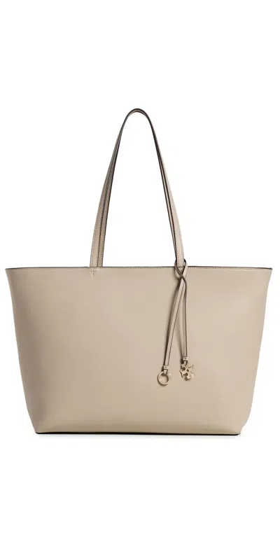 Tory Burch Top Zip Leather Tote Soft Cement