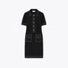 Tory Burch Topstitch Wool Camp Dress In Black