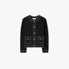 Tory Burch Topstitch Wool Cardigan In Black