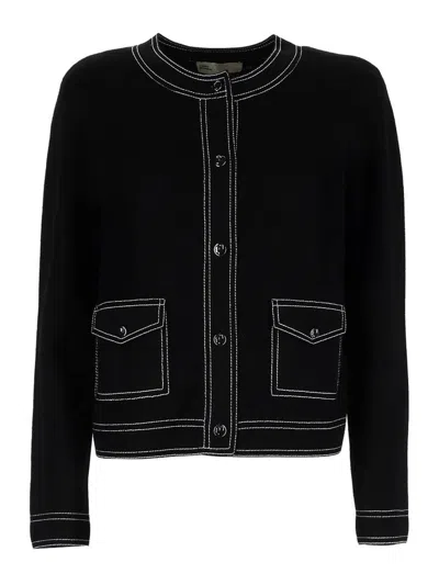 Tory Burch Topstitched Cardigan In Black