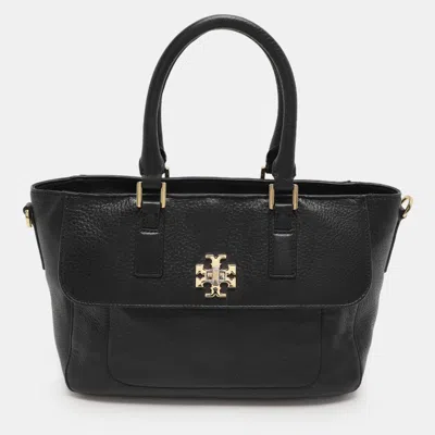 Pre-owned Tory Burch Tory Black Grained Leather Turnlock Flap Tote