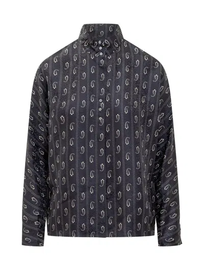 Tory Burch Monogrammed Silk Shirt In Black