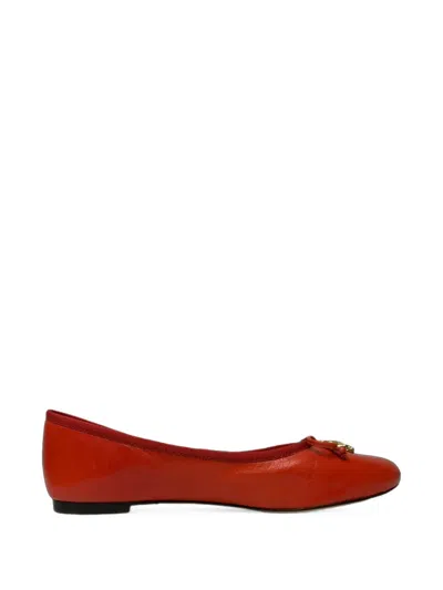Pre-owned Tory Burch Tory Charm Ballet Flats In Orange