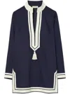 Tory Burch Blue Tunic With Contrasting Details And Tassel In Blue