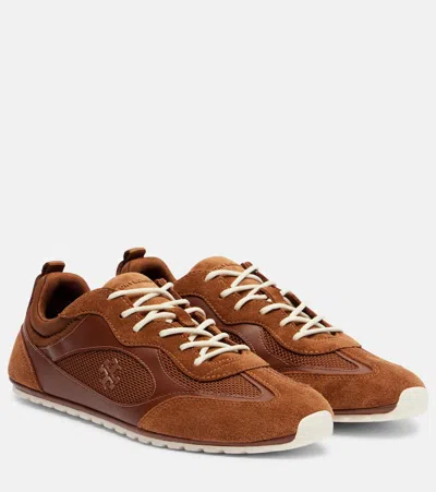 Tory Burch Field Leather And Suede Low-top Sneakers In Brown