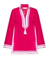 Tory Burch Cotton Short Dress With Contrasting Profiles In Pink