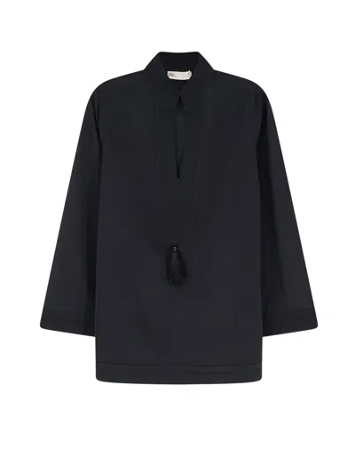 Tory Burch Tory Tunic Cotton Shirt In Black