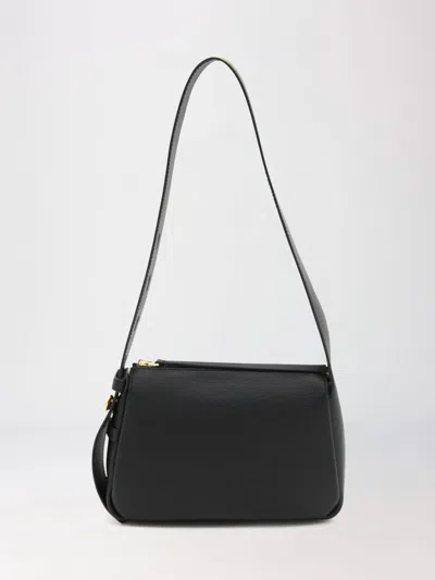Tory Burch Romy Black Shoulder Bag With Adjustable Shoulder Strap In Grained Leather Woman
