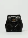 Tory Burch Kira Black Backpack With Metallic Logo Plate On The Front In Quilted Leather Woman