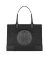 Tory Burch Small Ella Shopping Bag In Recycled Fabric With Front Logo In Black
