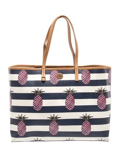 Pre-owned Tory Burch Tote In Blue/neutrals