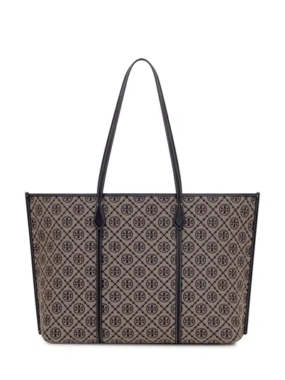 Tory Burch Tote Handbag With Monogram Motif And Double Handles In Torynavy