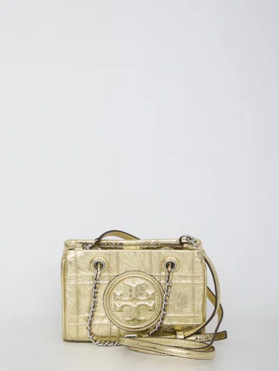 Tory Burch Fleming Soft Metallic Quilt Mini Chain Tote Bag In Gold