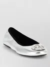 Tory Burch Silver Colored Ballerinas With Logo Plaque On The Front And Elasticated Design In Leather Woman In Gray