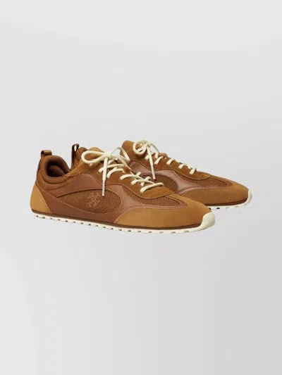 Tory Burch Travel Sneakers With Mesh And Suede Accents In Brown