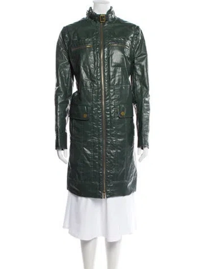 Pre-owned Tory Burch Trench Coat In Green