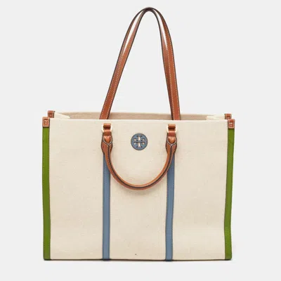 Pre-owned Tory Burch Tricolor Canvas And Leather Blake Shopper Tote In Multicolor