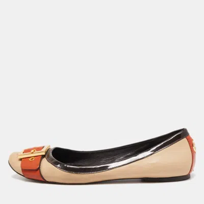 Pre-owned Tory Burch Tricolor Leather Ballet Flats Size 40.5 In Beige