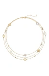 Tory Burch Triple Strand Station Necklace In Gold