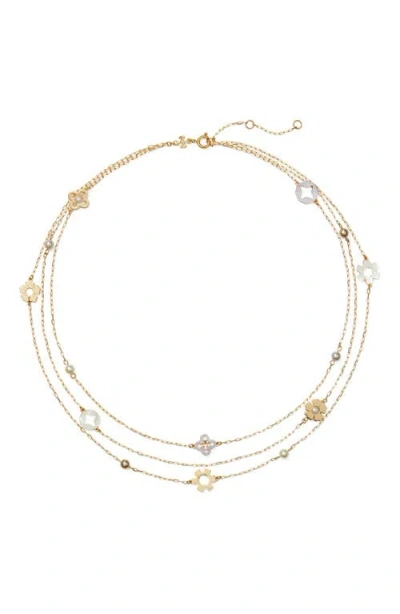 Tory Burch Triple Strand Station Necklace In Gold