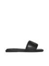 Tory Burch Double T Leather Slides In Perfect Black/gold