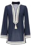 Tory Burch Blue Tunic With Contrasting Details And Tassel In Blue