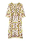 Tory Burch Floral-print Linen Kaftan Dress In White