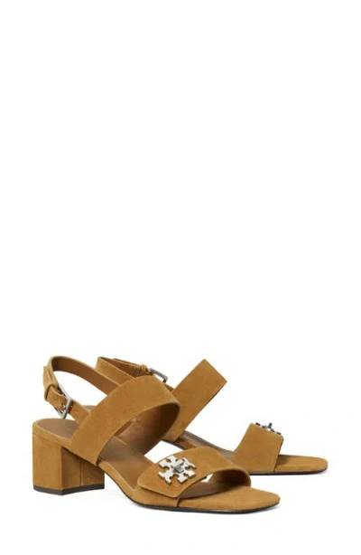 Tory Burch Turnlock Block Heel Slingback Slide Sandal In Brown