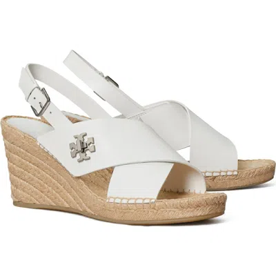 Tory Burch Turnlock Espadrille Slingback Platform Wedge Sandal In White